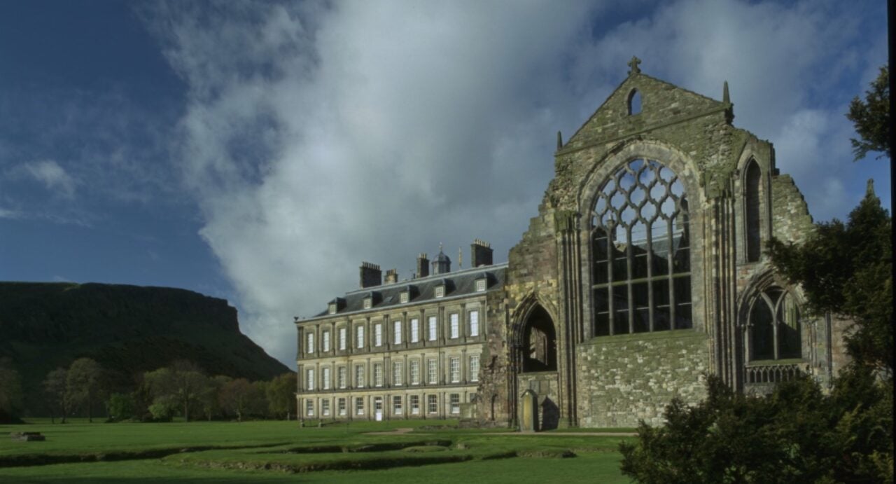 Holyrood Abbey with Salisbury Crags in background