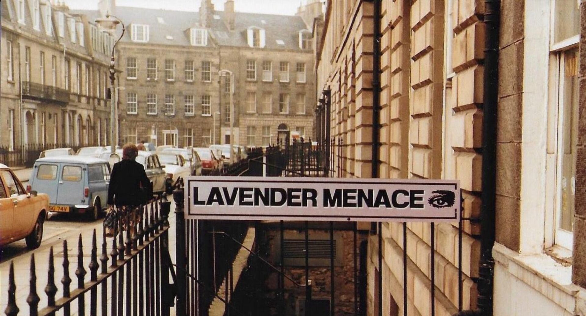 An Edinburgh street with the sign Lavender Menace