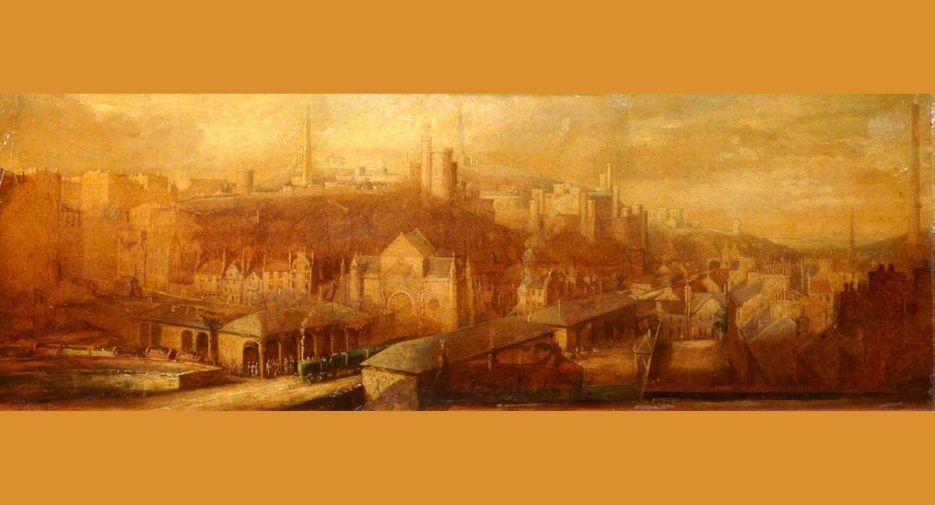 A painting of Trinity Apse and Waverley Station, 1848