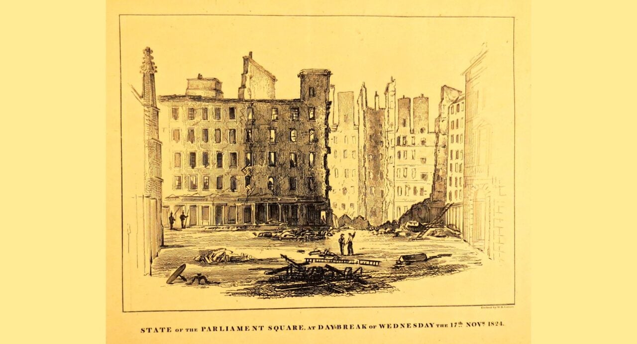 Sketch showing Parliament Square after the Great Fire