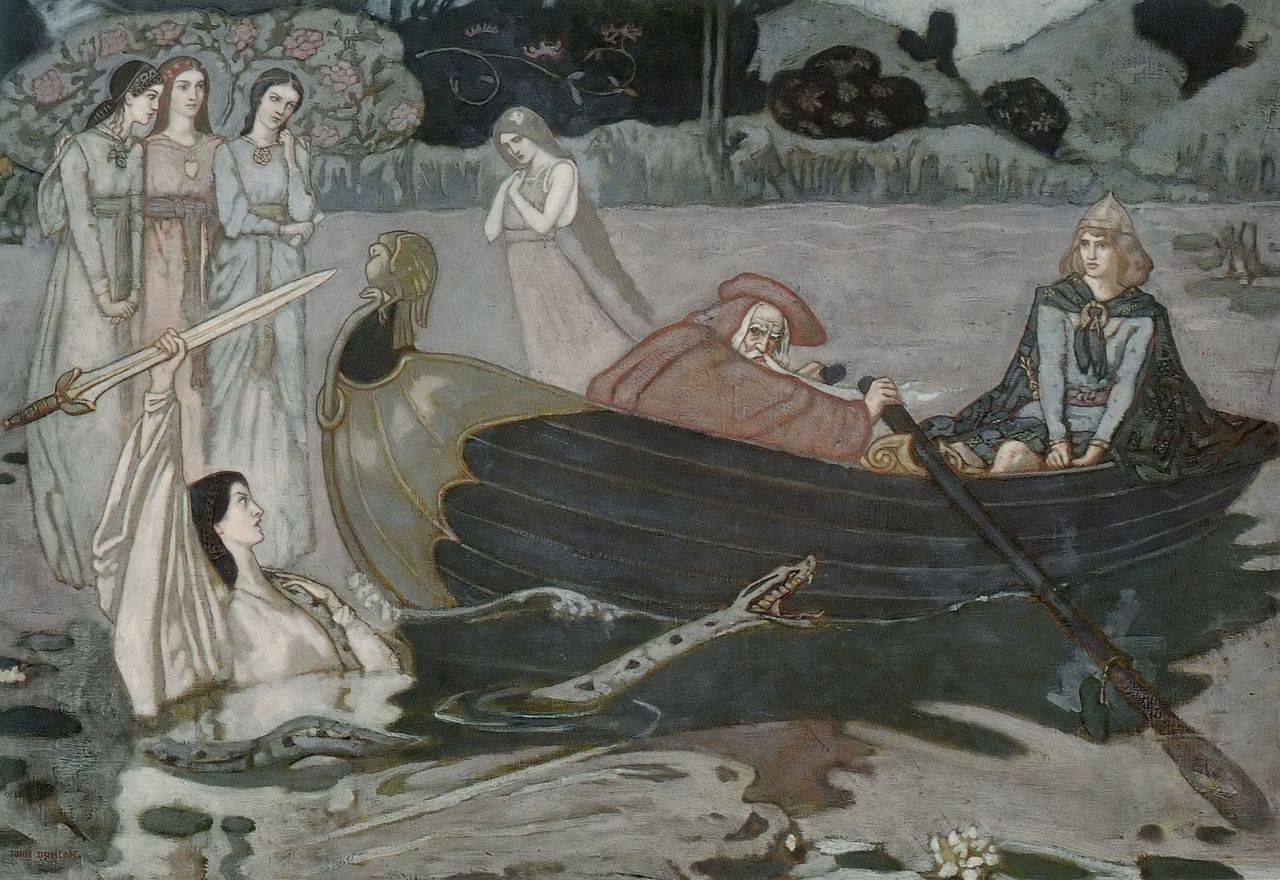 A painting of King Arthur receiving the sword Excalibur, depicted as taking place in Duddingston Loch (which is in Holyrood Park),© Public Domain