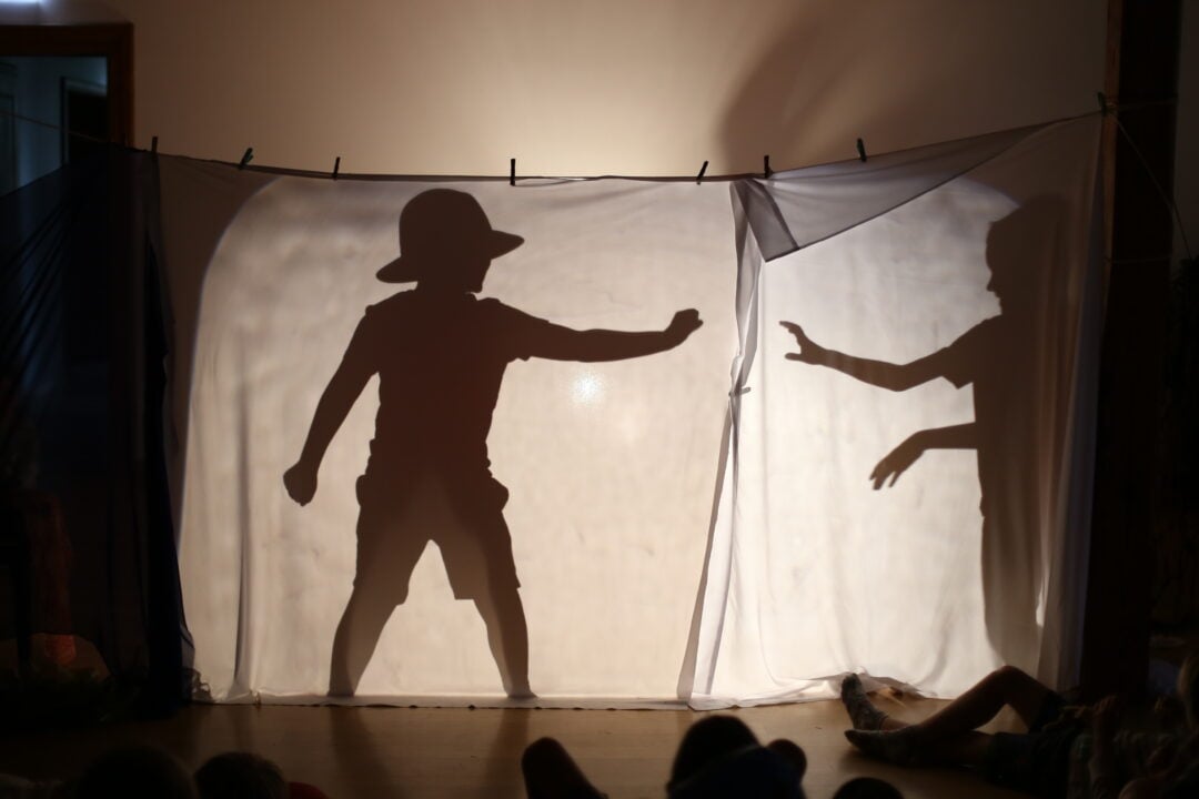 Kids creating shadow images at Summer Camp Manual Cinema