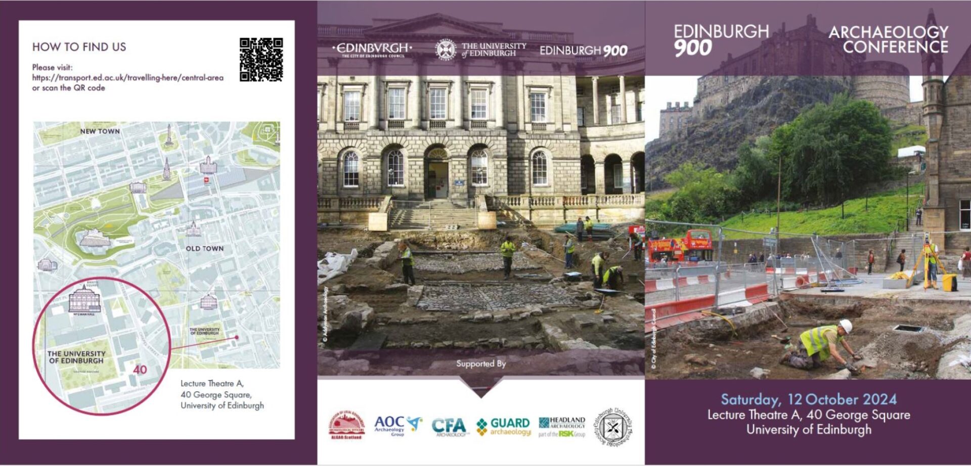 A jpg of the brochure, showing two digs (one with a backdrop of Edinburgh Castle, and a map of the conference location