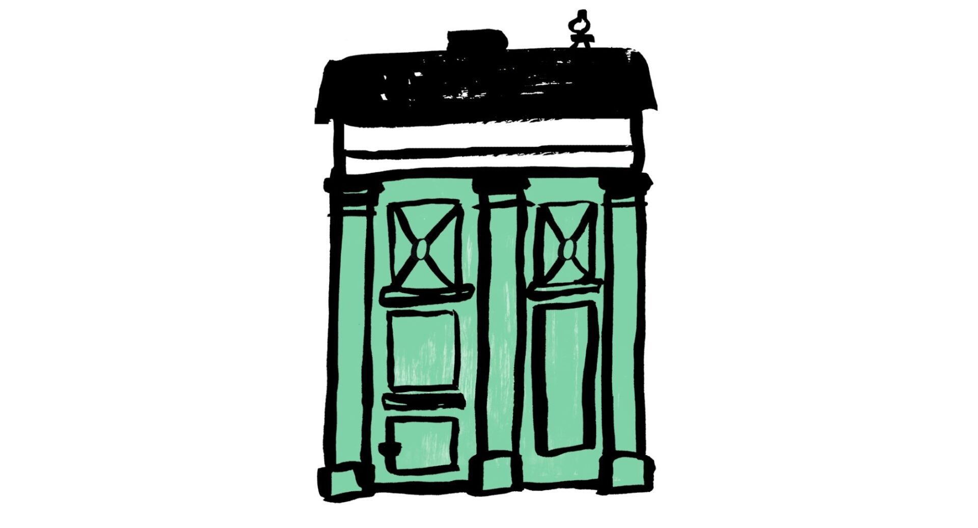 A drawing of a green and black police box