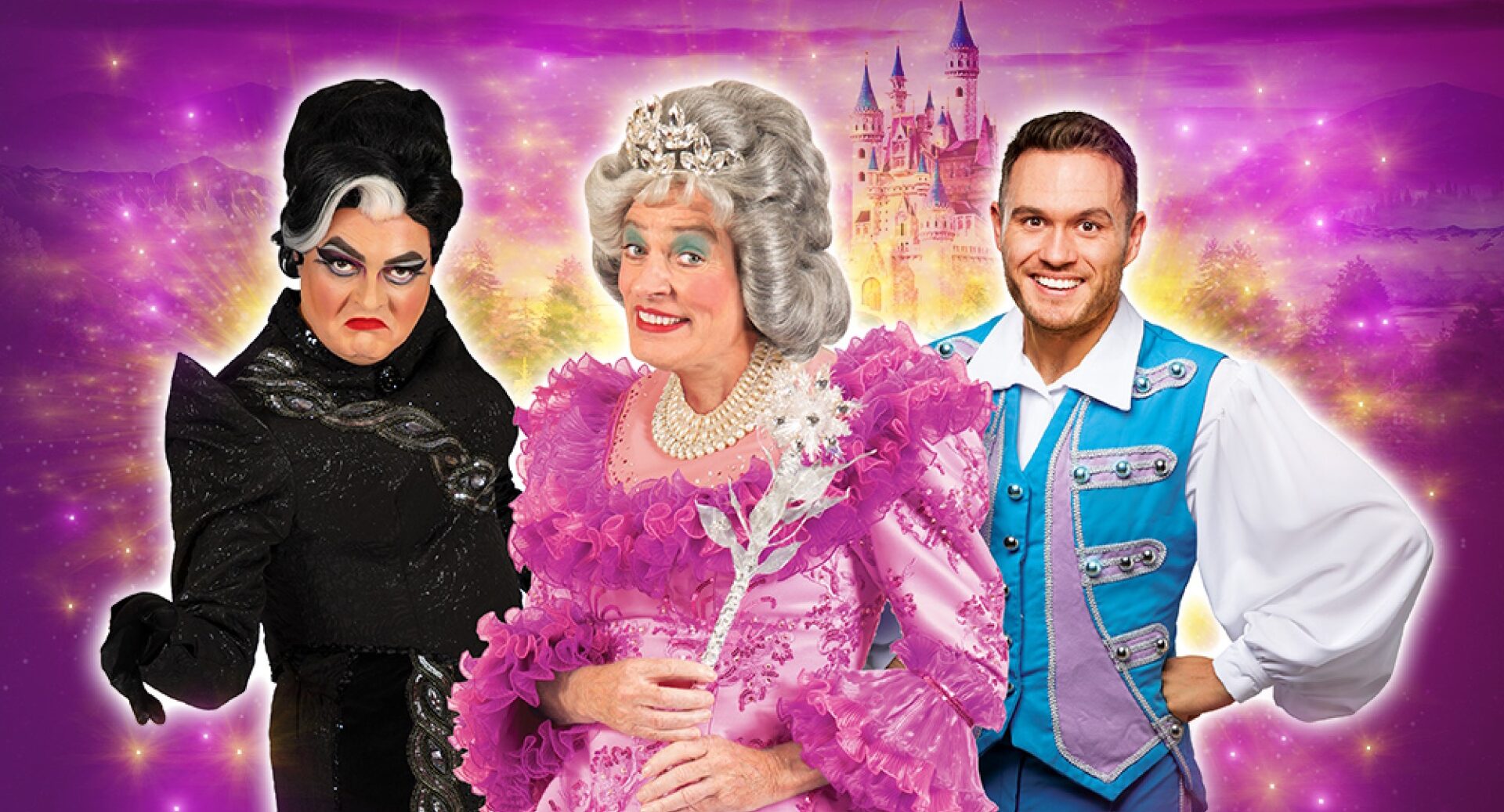 Grant Stott, Jordan Young and Allan Stewart in their Cinderella costumes