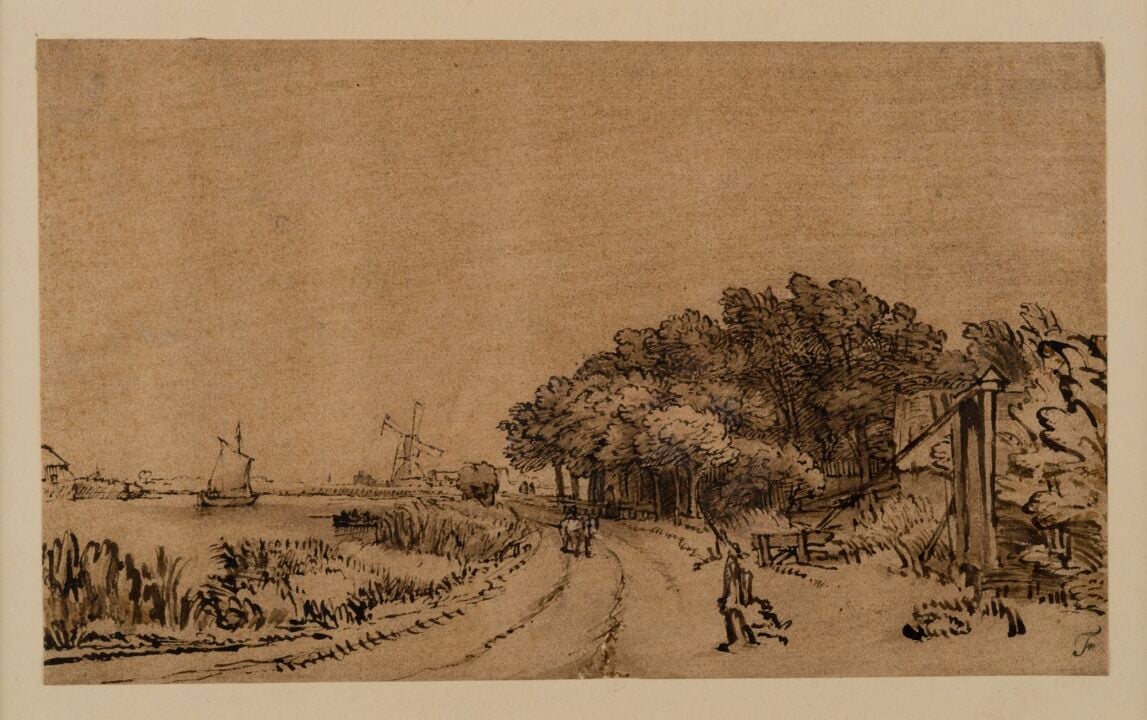 the picture - Rembrandt van Rijn, View on the Amstel the Road © The Devonshire Collections