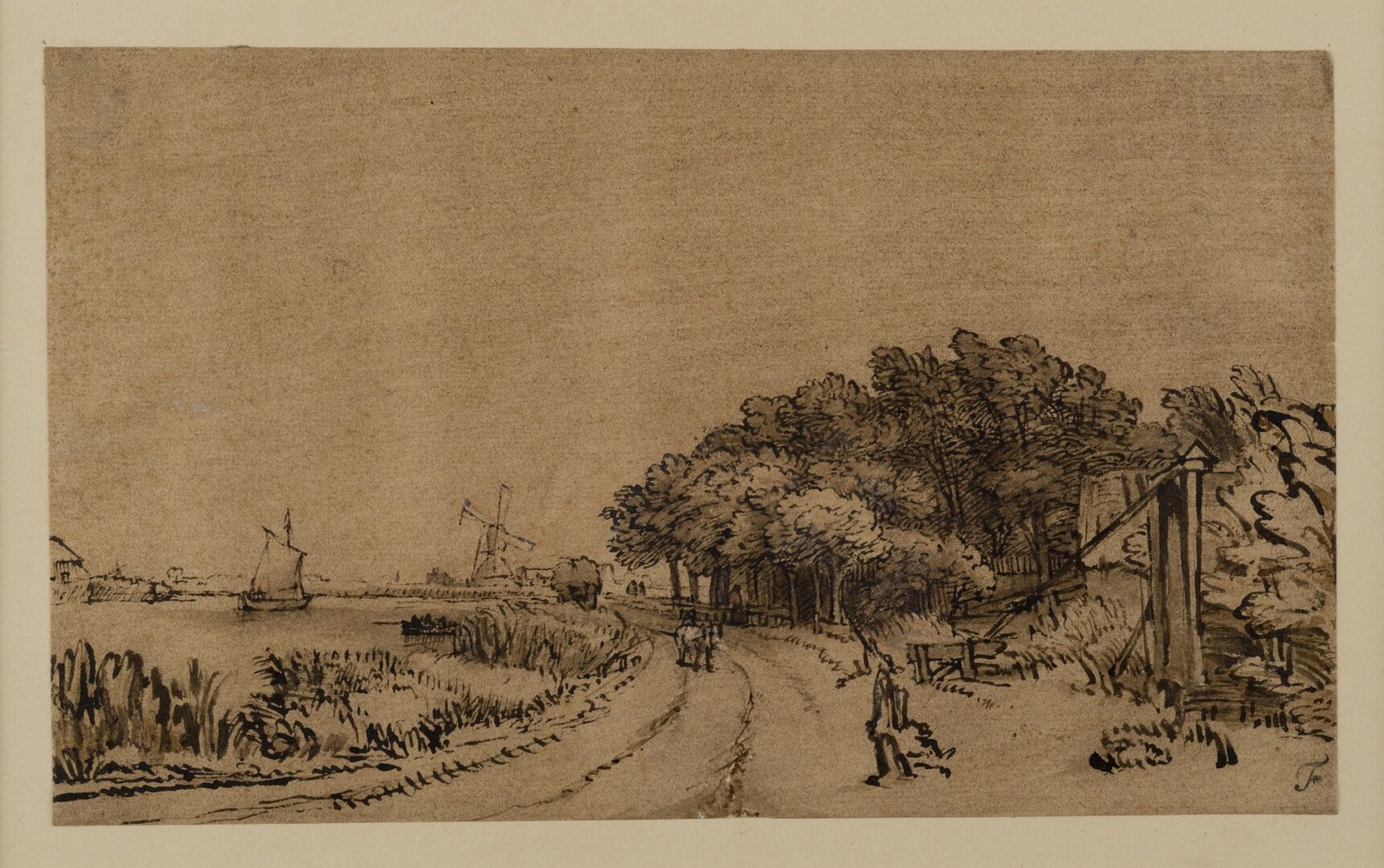 the picture - Rembrandt van Rijn, View on the Amstel the Road © The Devonshire Collections