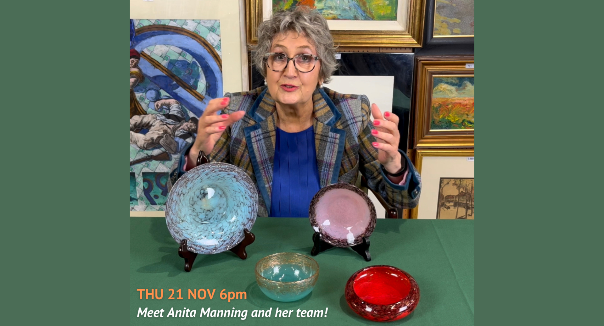 Antique expert Anita Manning with a collection of antiques