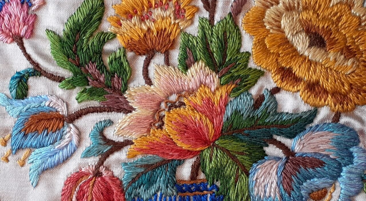 Gold table runner embroidered with flowers (detail) from Hill of Tarvit