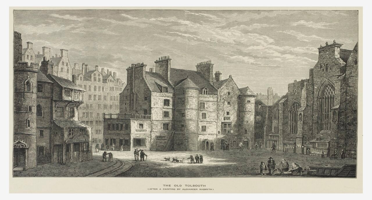 A hand-drawn image of the Old Tolbooth in Edinburgh.