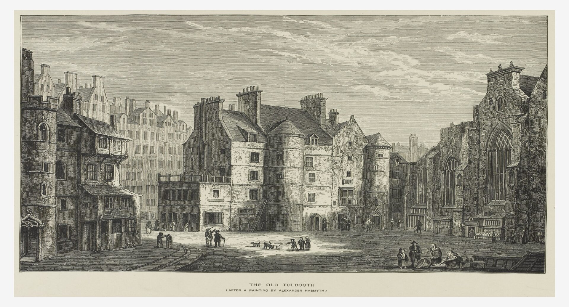 A hand-drawn image of the Old Tolbooth in Edinburgh.