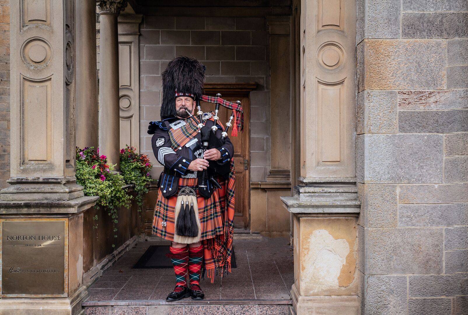 Norton House Hotel - Piper at Entrance,© Hand Picked Hotels