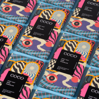 Coco chocolate bars with stylish packaging designed by contemporary artists.