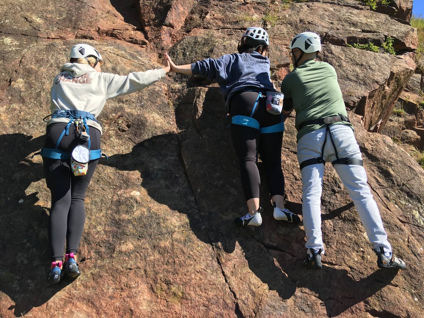 2 generations climbing at North Berwick in the sun,© Height Club