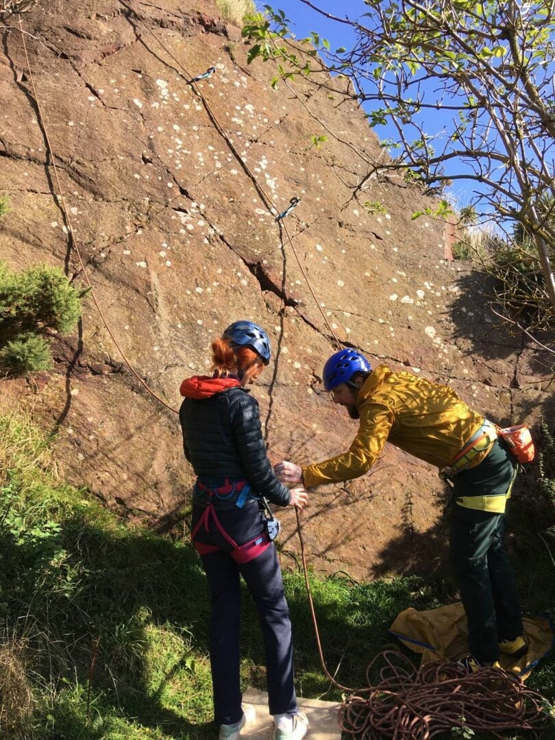 Safety checks before climbing.  North Berwick ,© Height Club