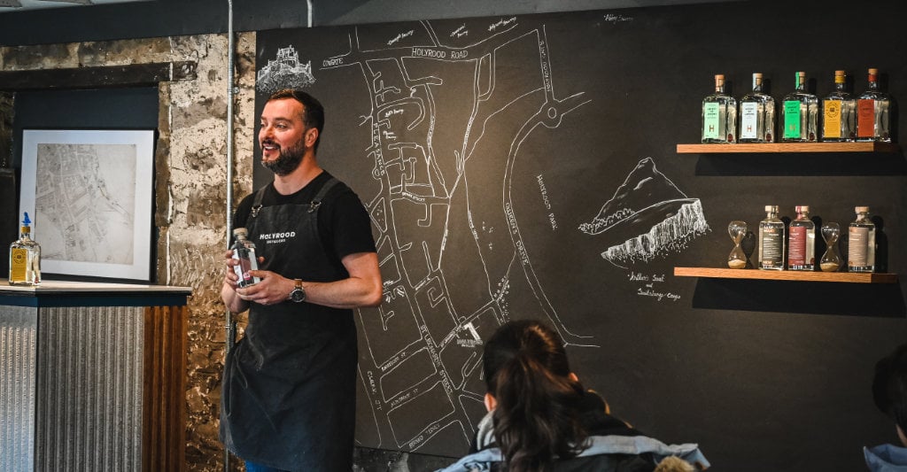 Tour Guide leading Whisky and Gin tour at the Holyrood Distillery