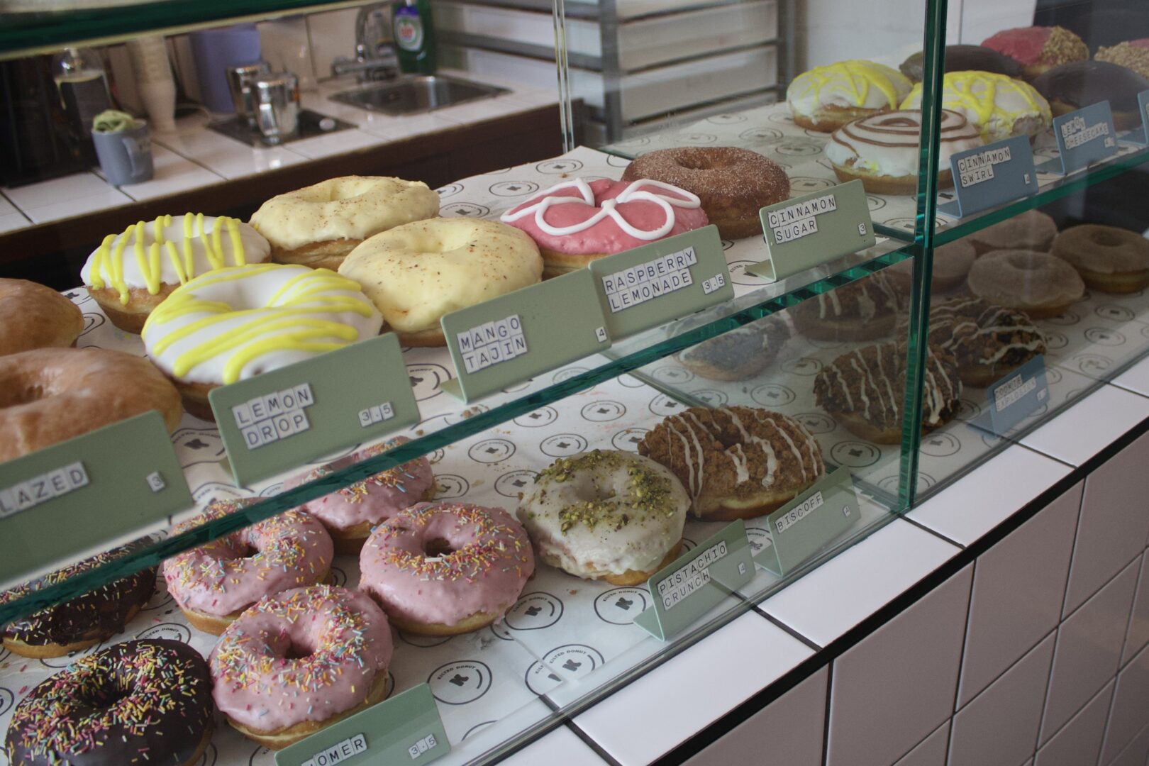 Donut display at Kilted Donuts