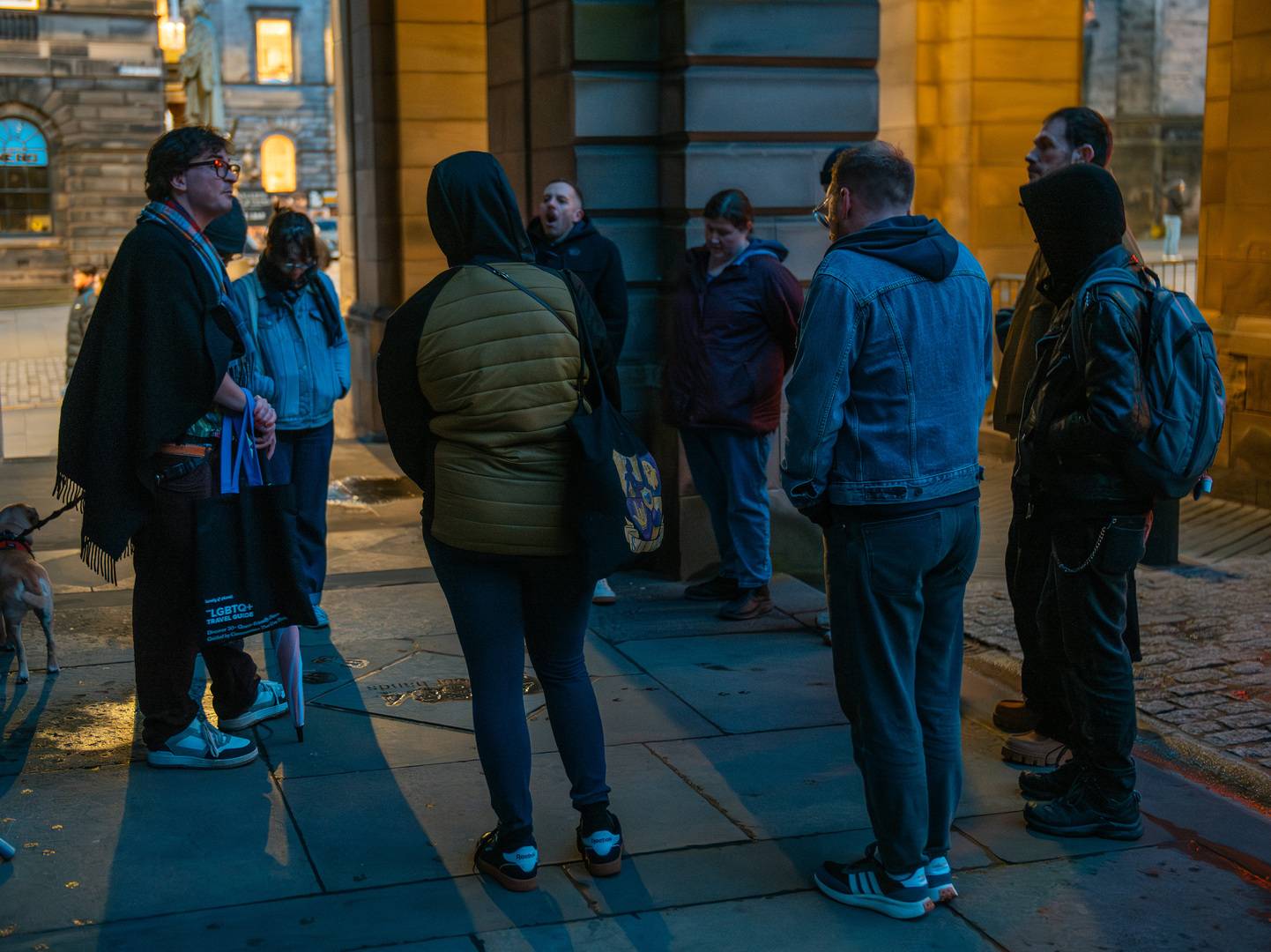 the tour guide talking to his group