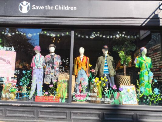 Window display of Save the Children shop