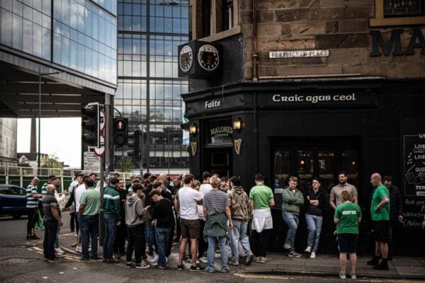 Crowd gathers outside a pub,© Malones Edinburgh