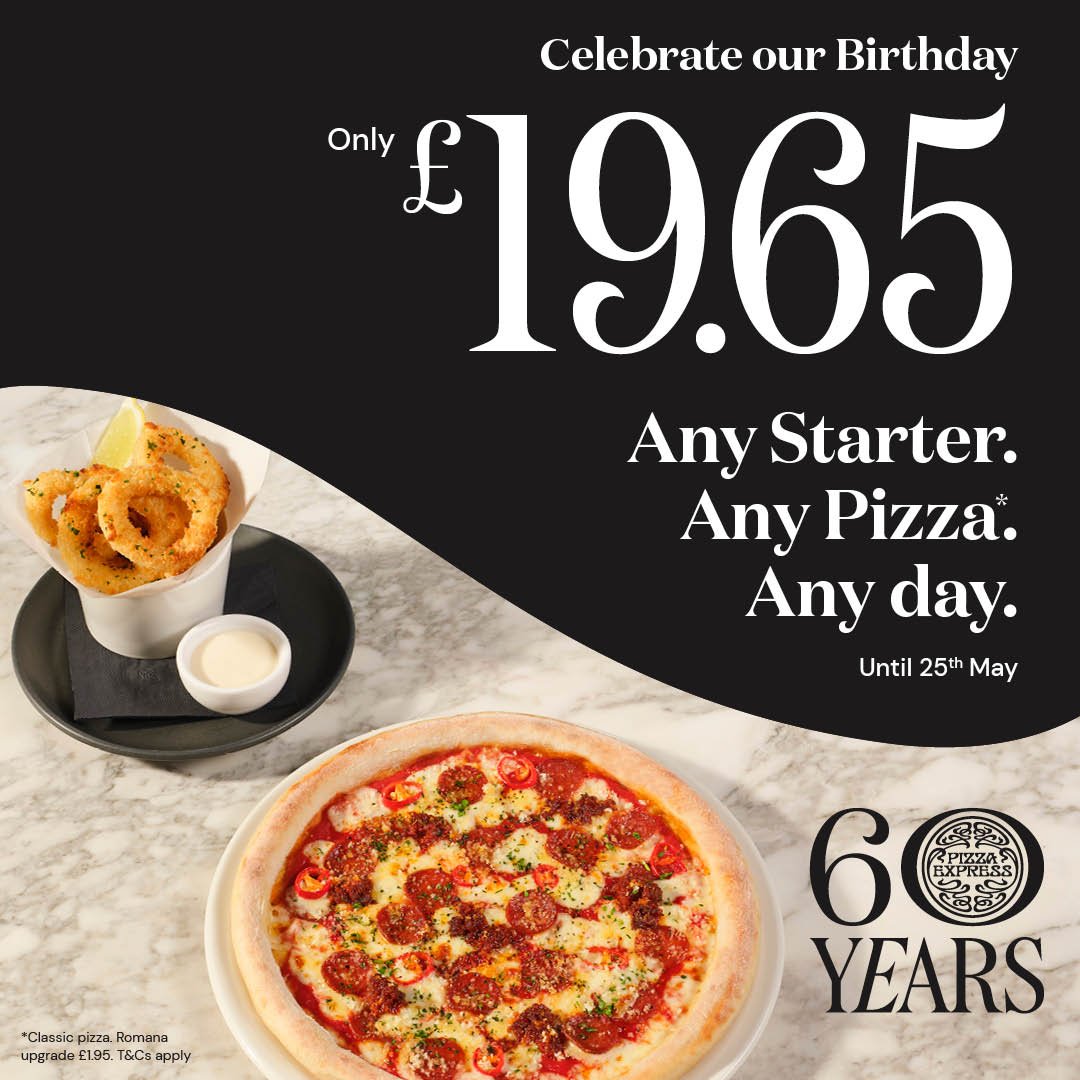 Poster promoting Pizza Express 60th anniversary offer