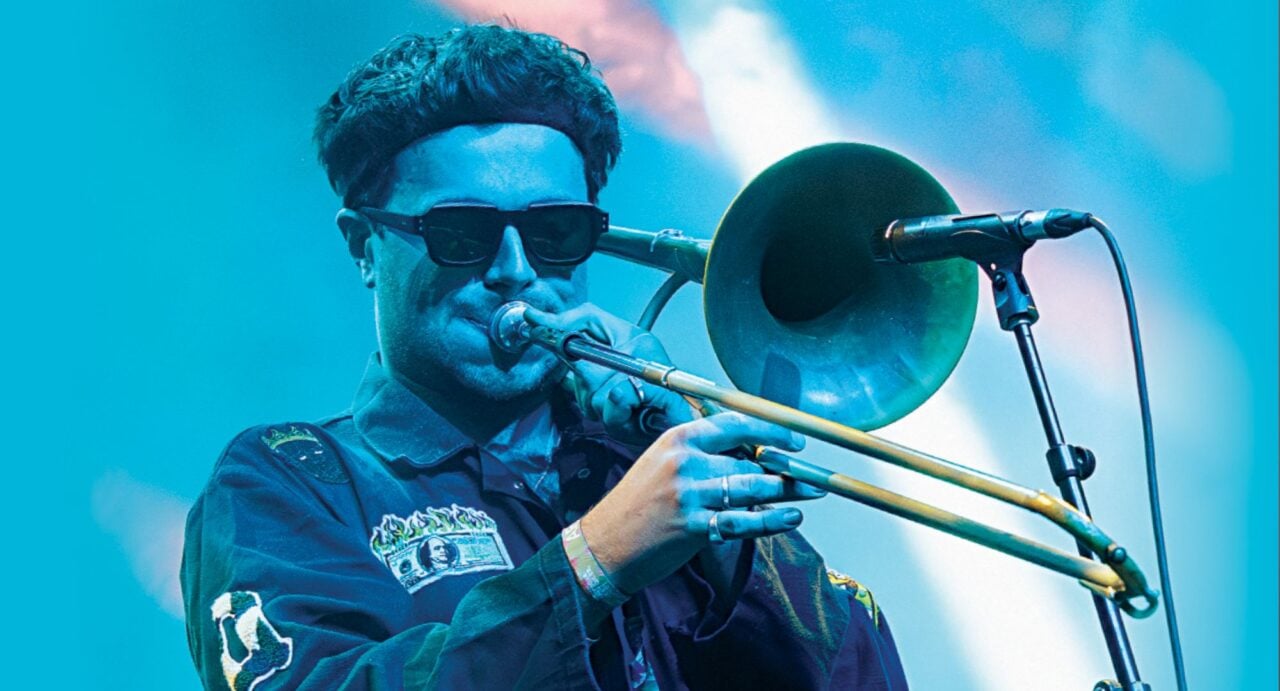 Man playing a trombone.