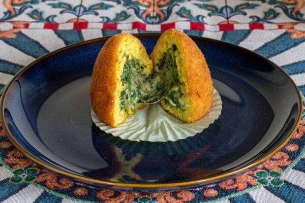 Arancina with spinach,© Mizzica Sicilian Deli
