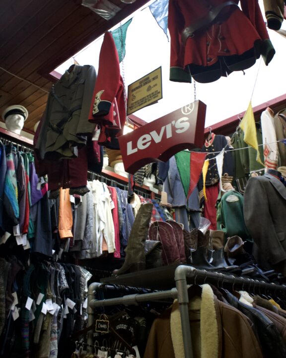 a Rail of Levi's hanging at Armstrongs shop