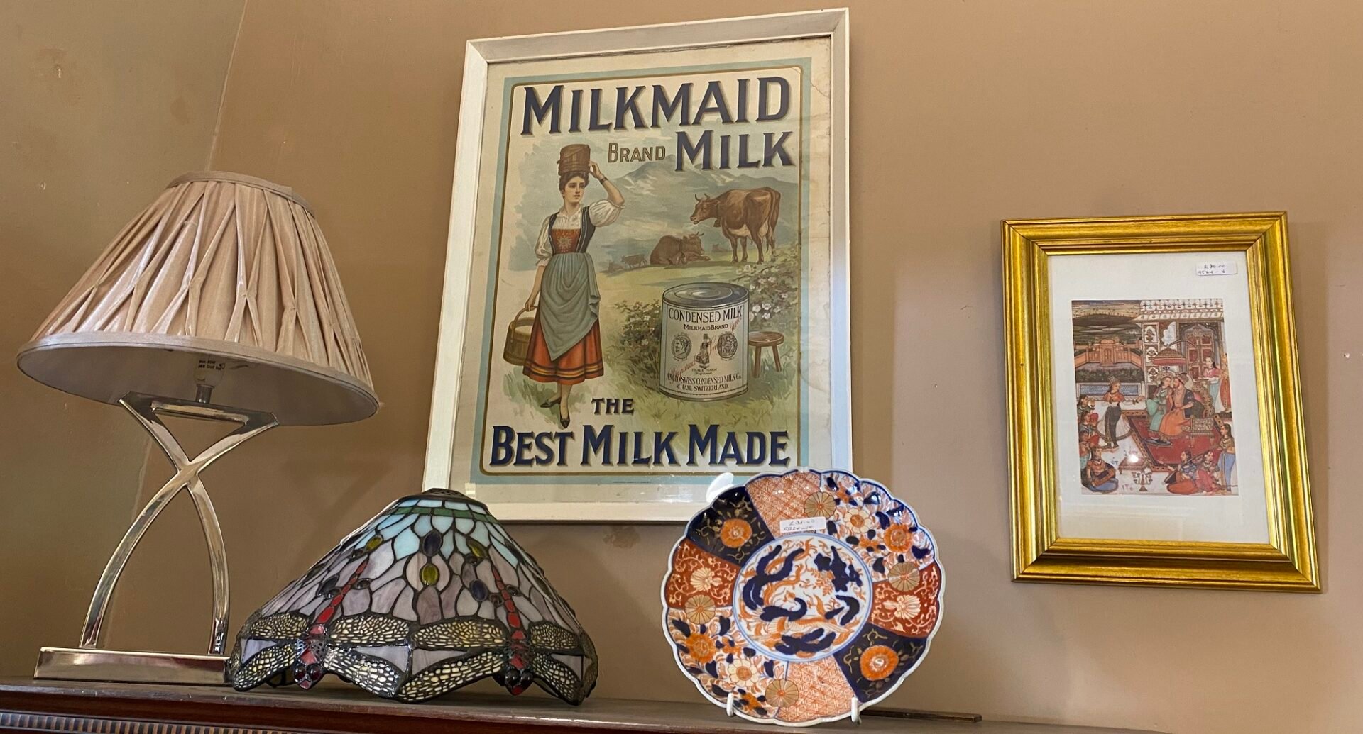 picture, plate and lamp at Folly Antiques