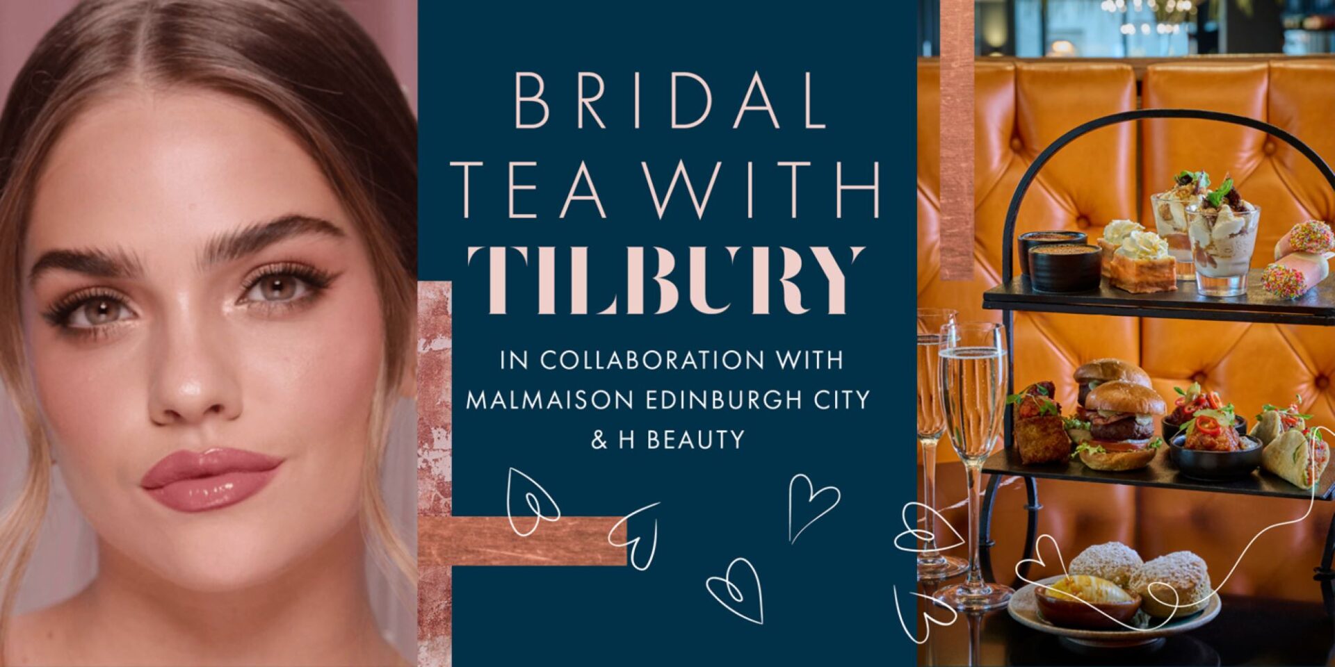 Poster image, with head profile of a women on one side, and afternoon tea stand on the other.