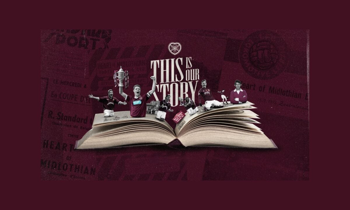 A montage of Hearts players above an open book
