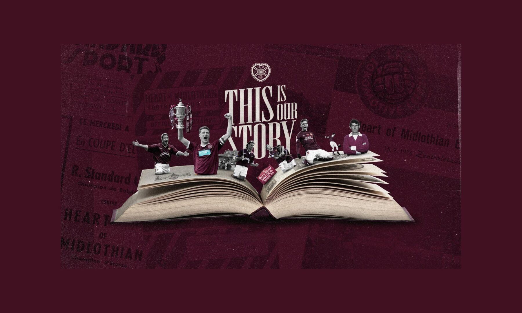 A montage of Hearts players above an open book