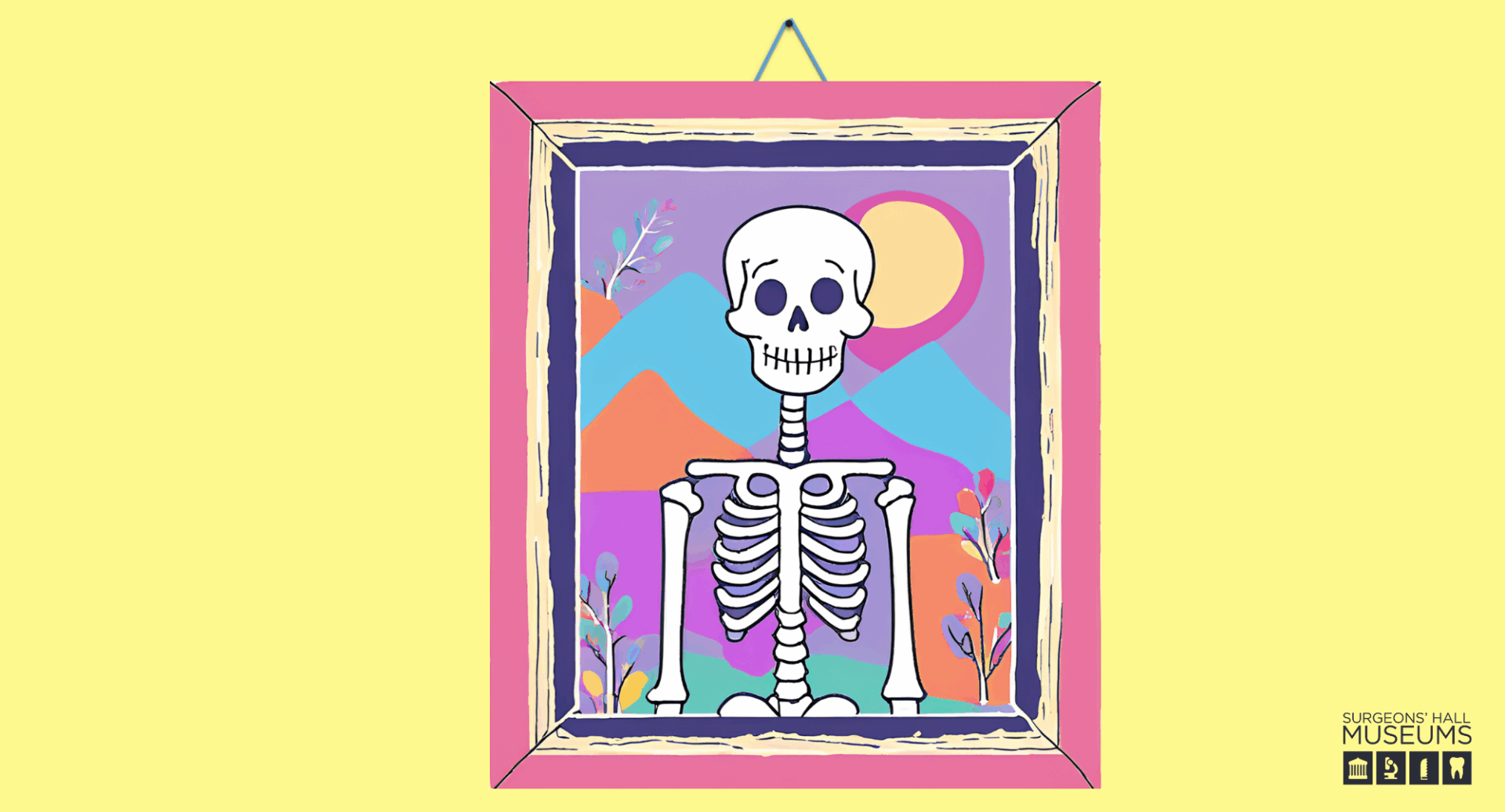 Animated image of a colourful skeleton portrait