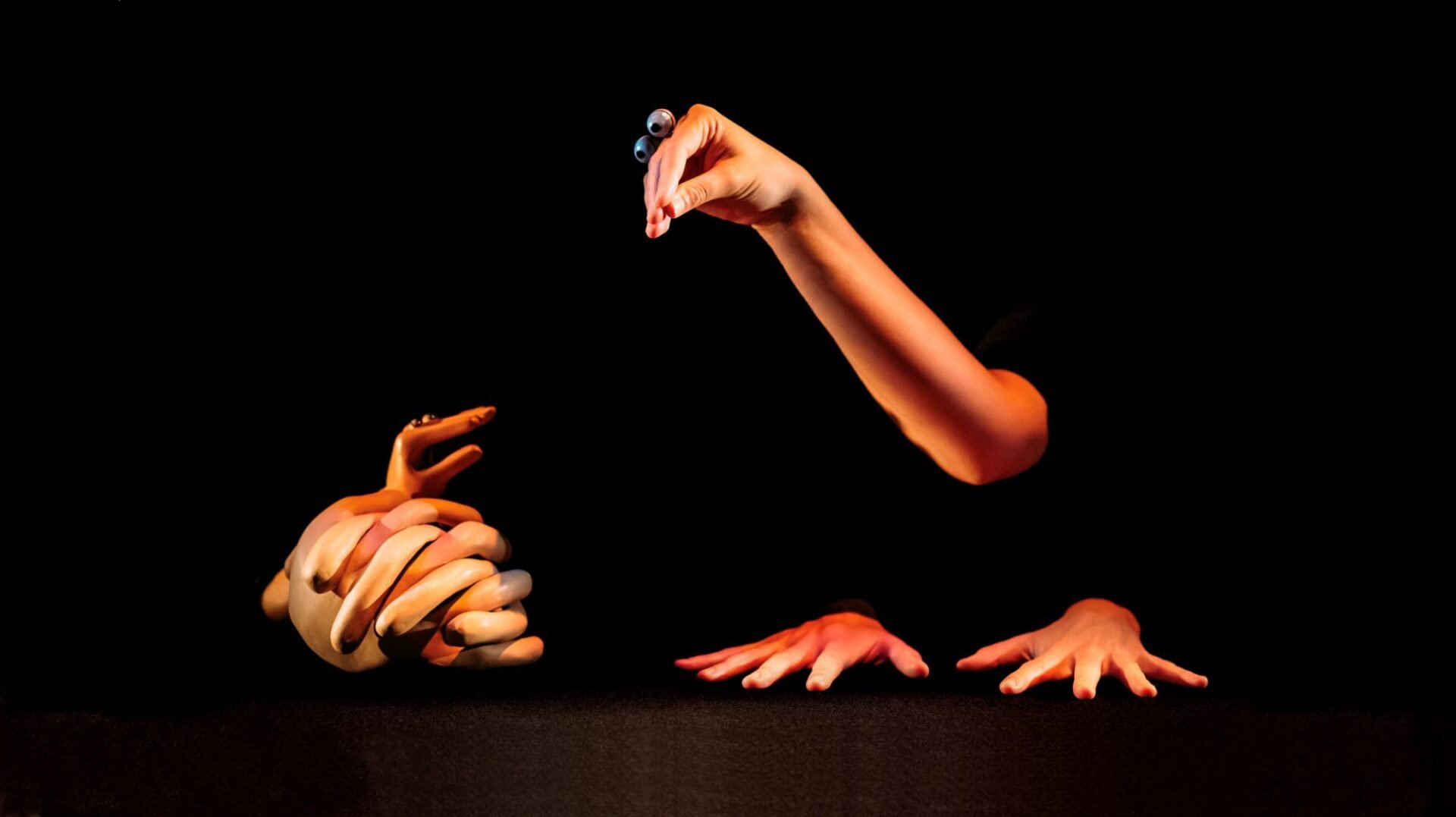 A bird and baby bird puppet.