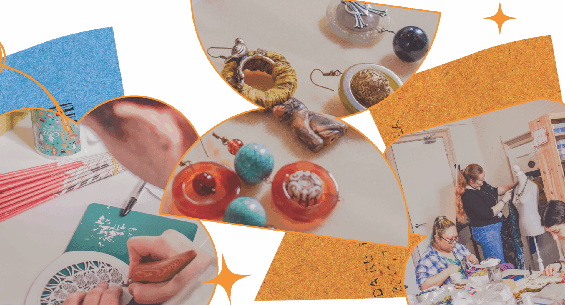 A photo montage of crafters and craft items and earrings they have made