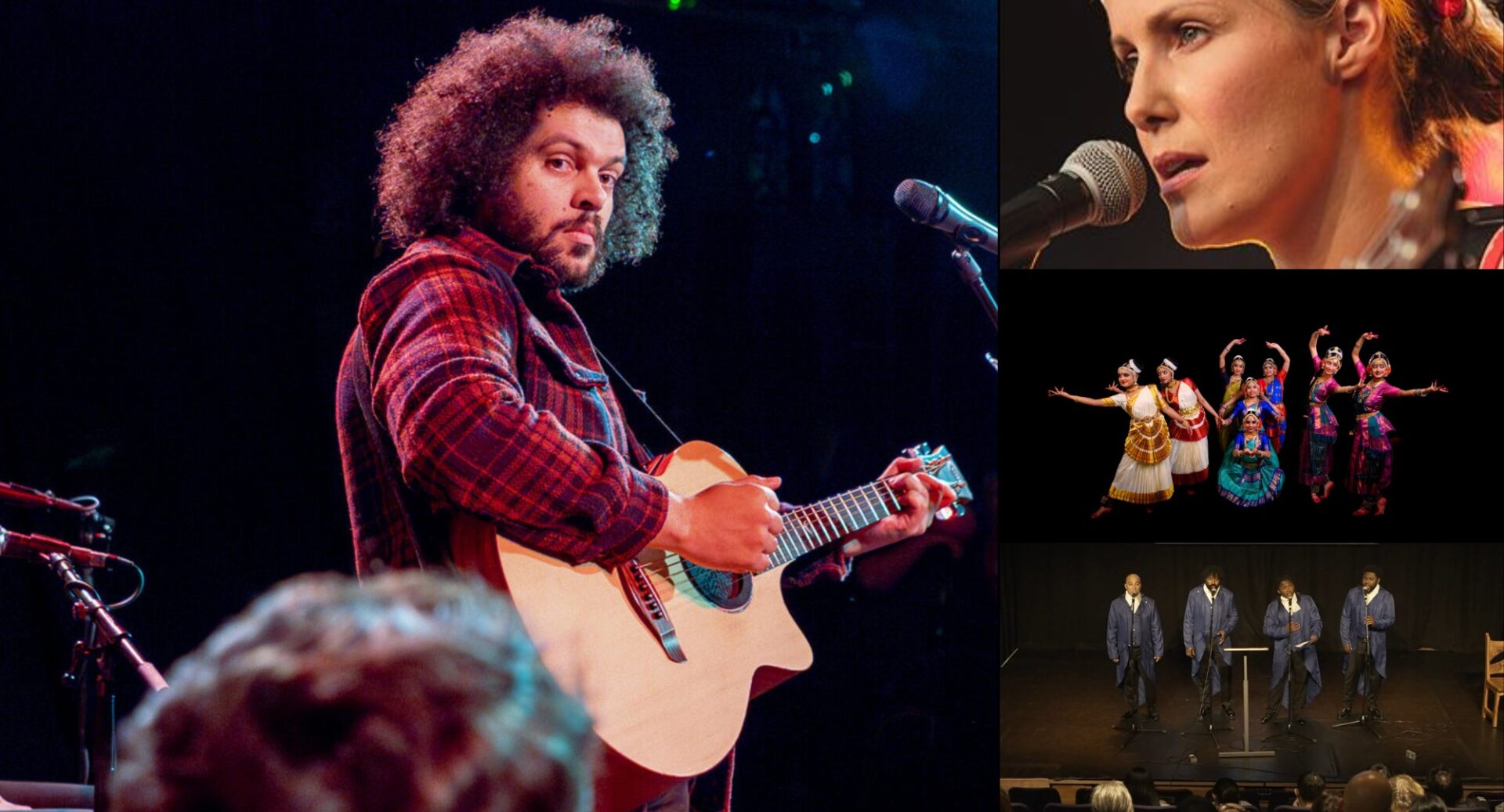 A collage of singing and dancing performers at the Edinburgh Multicultural Festival