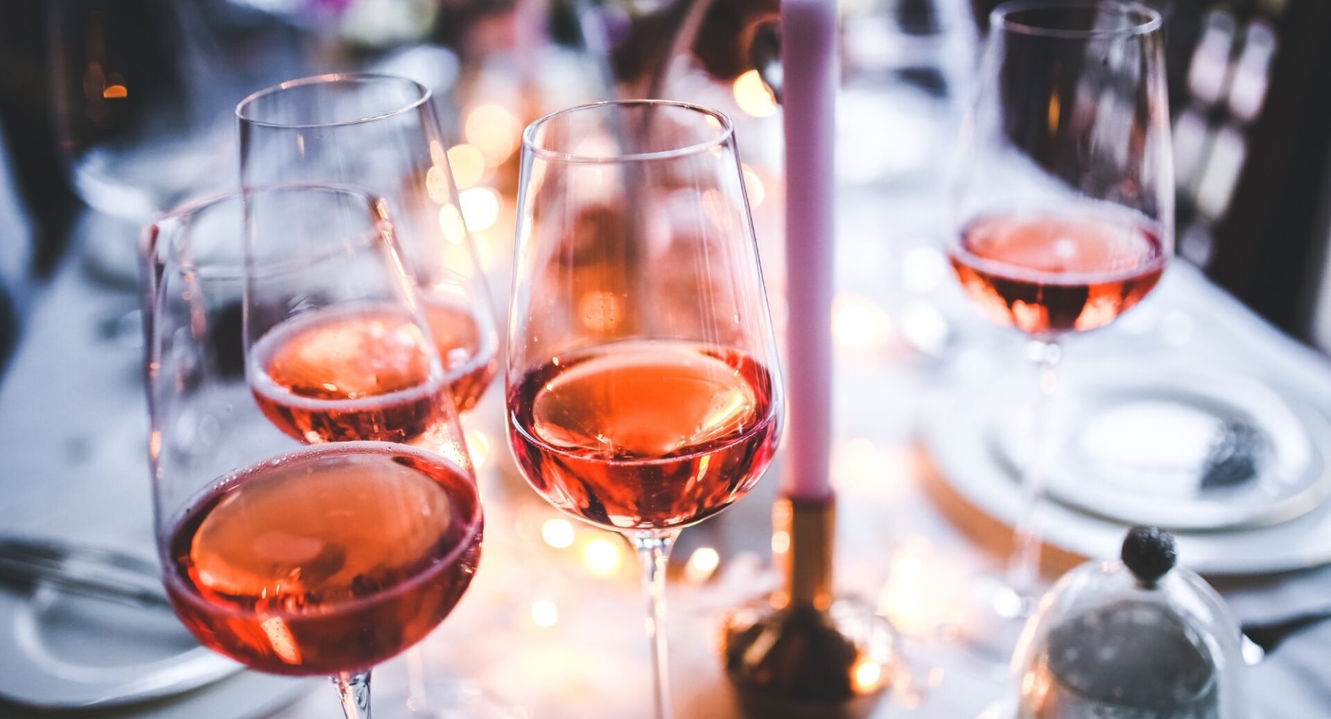 Close up of drinks and dinner table