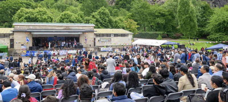 Crowds gathered for an event at the Ross Bandstand