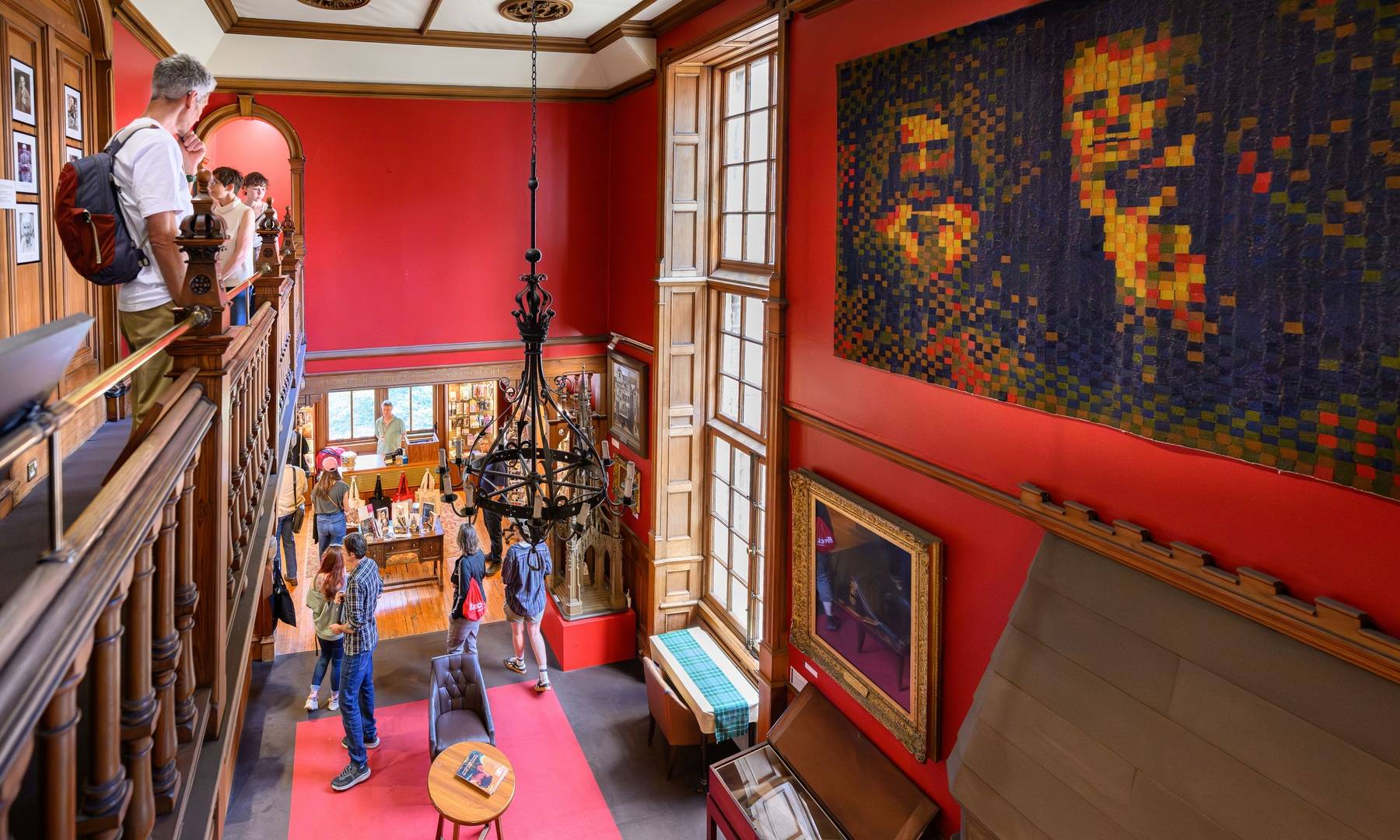 Upstairs interior shot of the museum showing artwork of the writers and a small scale model of the Scott monument downstairs
