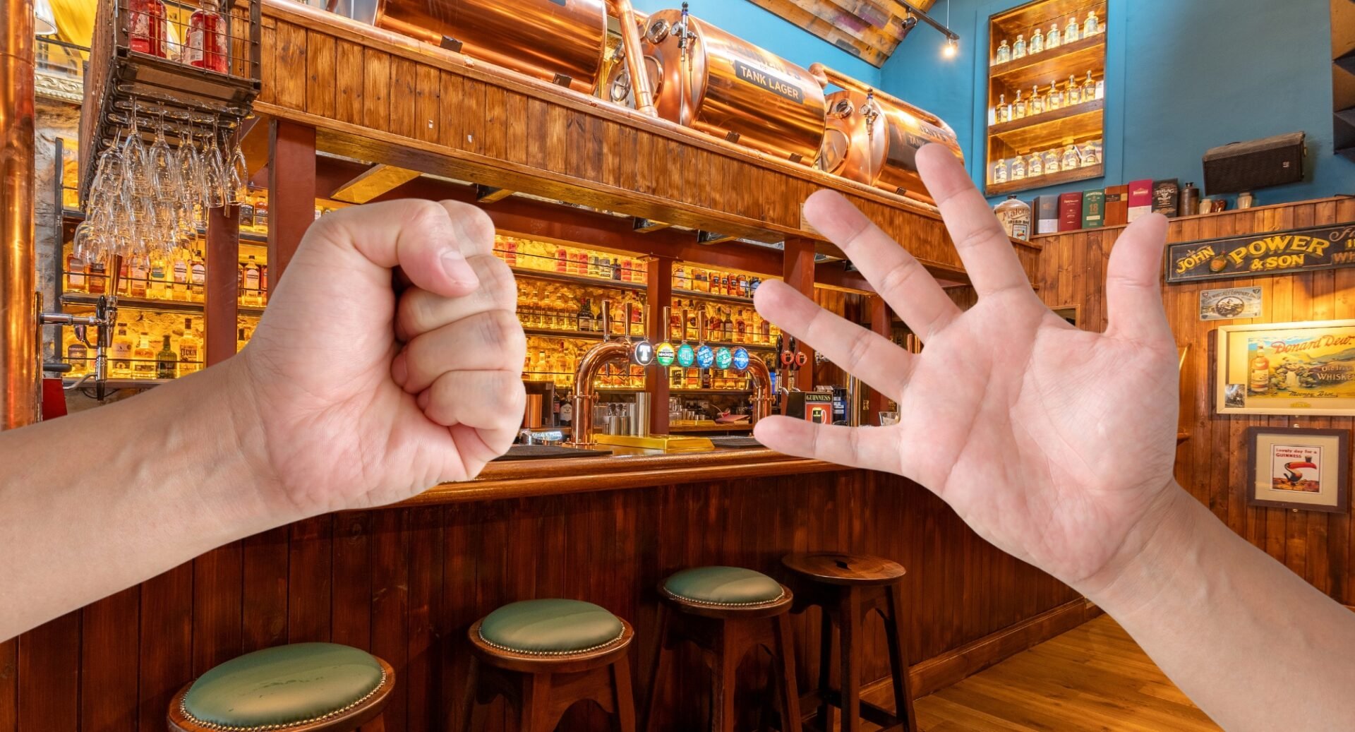 Two hands playing rock paper scissors