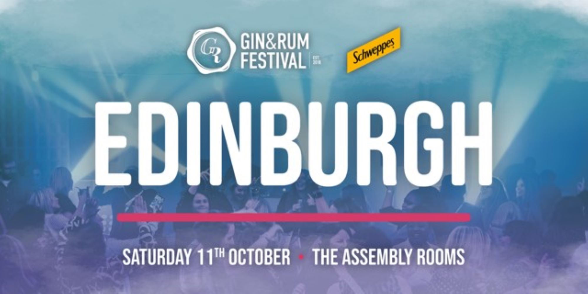 Poster in blue and white colours advertising the 2025 Gin and Rum Festival