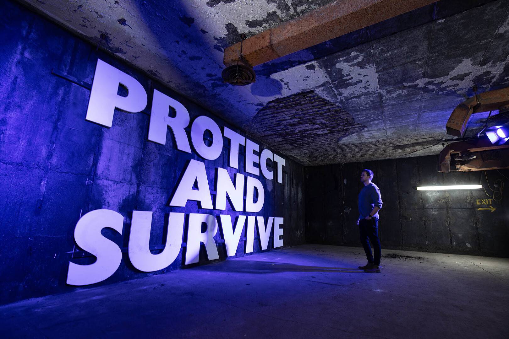 Sign saying Protect and Survive at Edinburgh Nuclear Bunker Tour