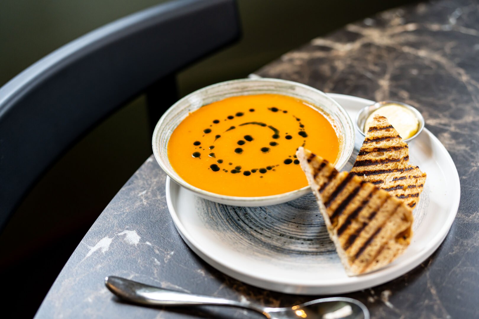 Soup and bead at Canopy Kitchen.