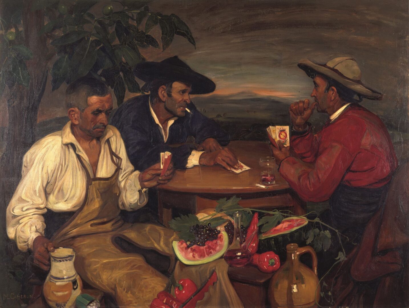 Painting of men sitting around a table
