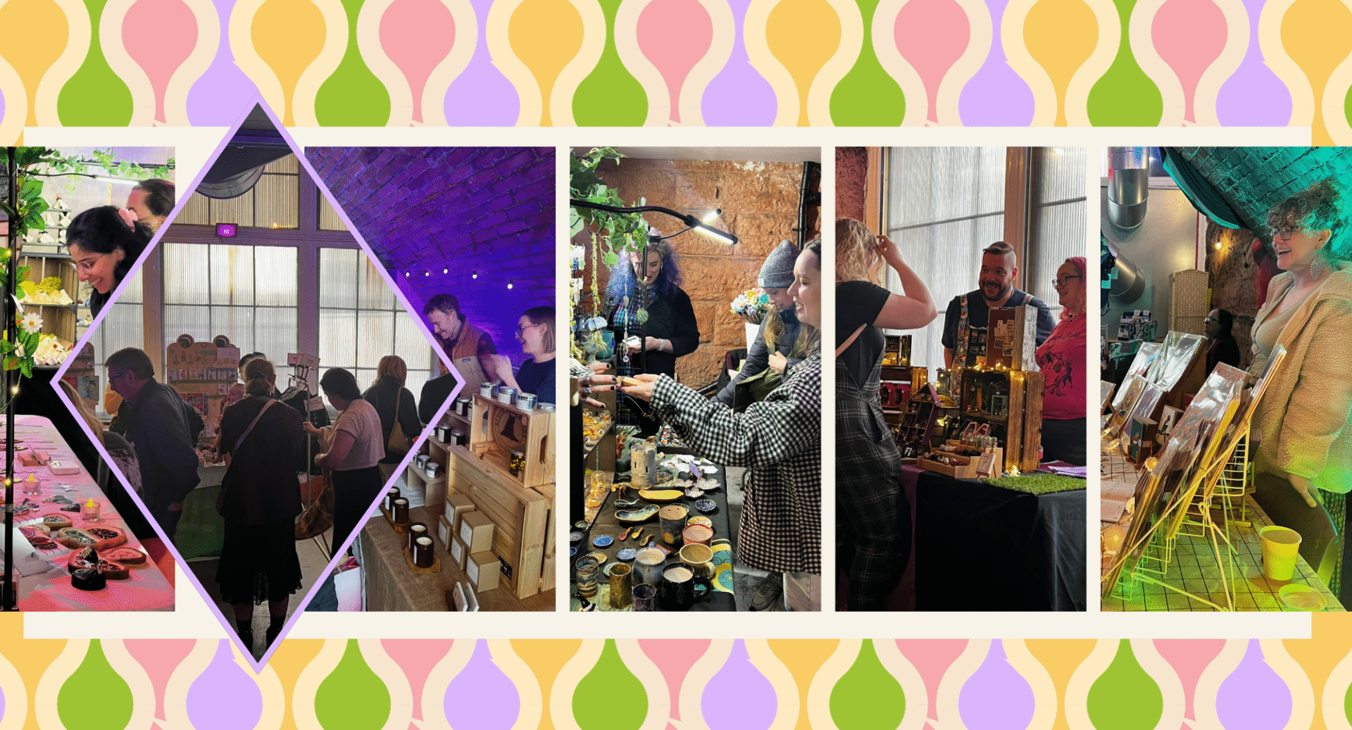 Picture collage of MNB Christmas Market with colourful background