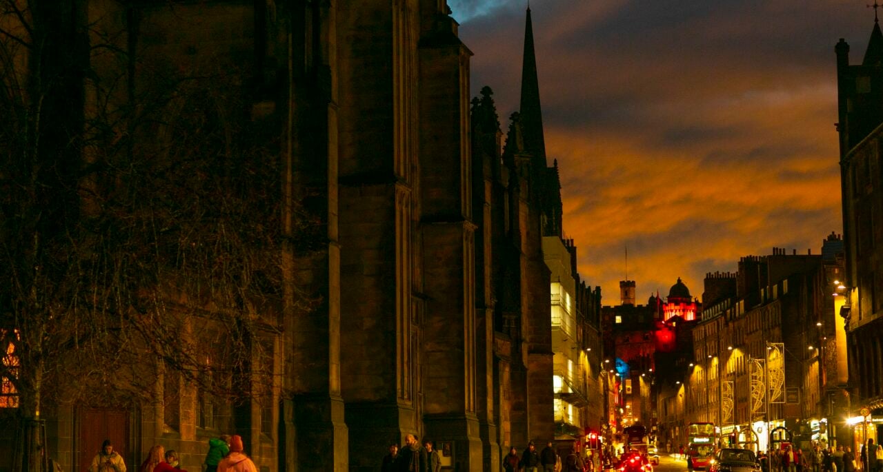 St Giles looking up Royal Mile at night
