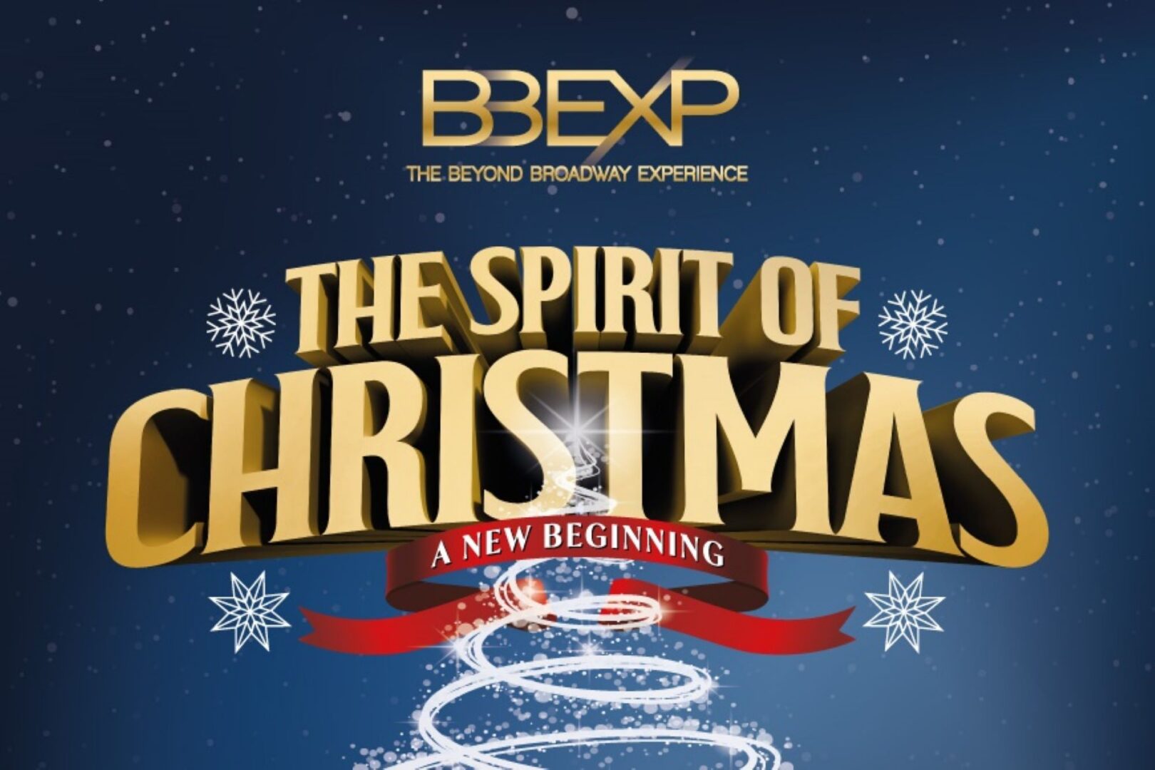 Poster image in red, gold and blue advertising The Spirit of Christmas - A New Beginning