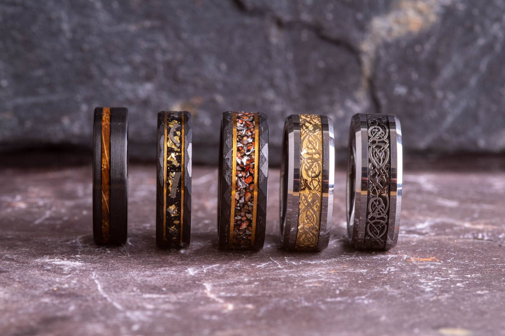 Selection of stunning Tungsten rings with dragon or celtic motifs