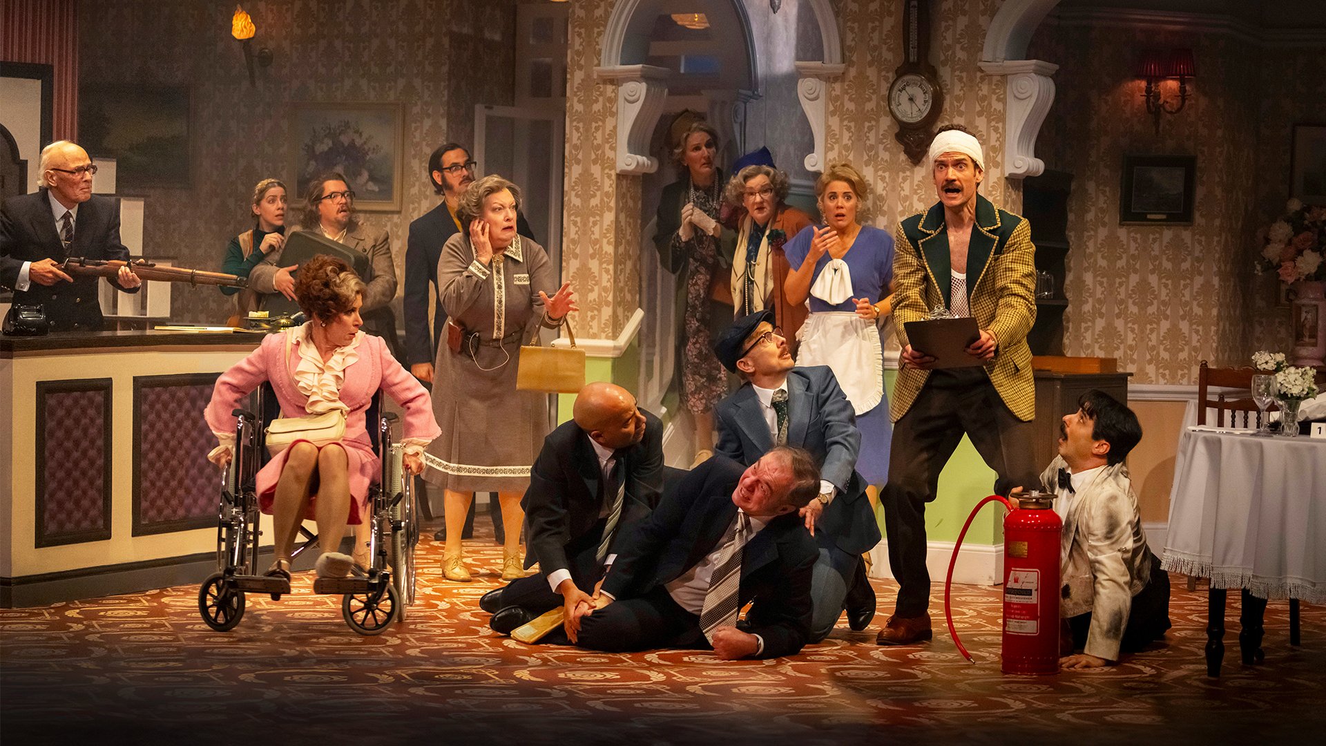 A group of actors in looking shocked