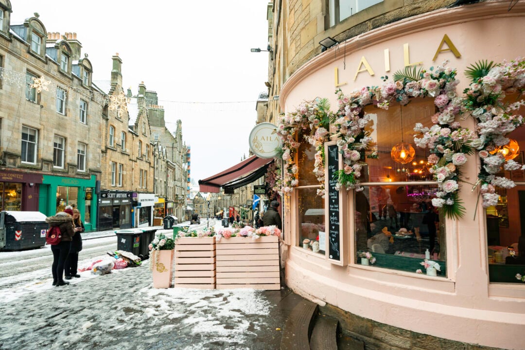 Exterior of Laila on a snowy day.